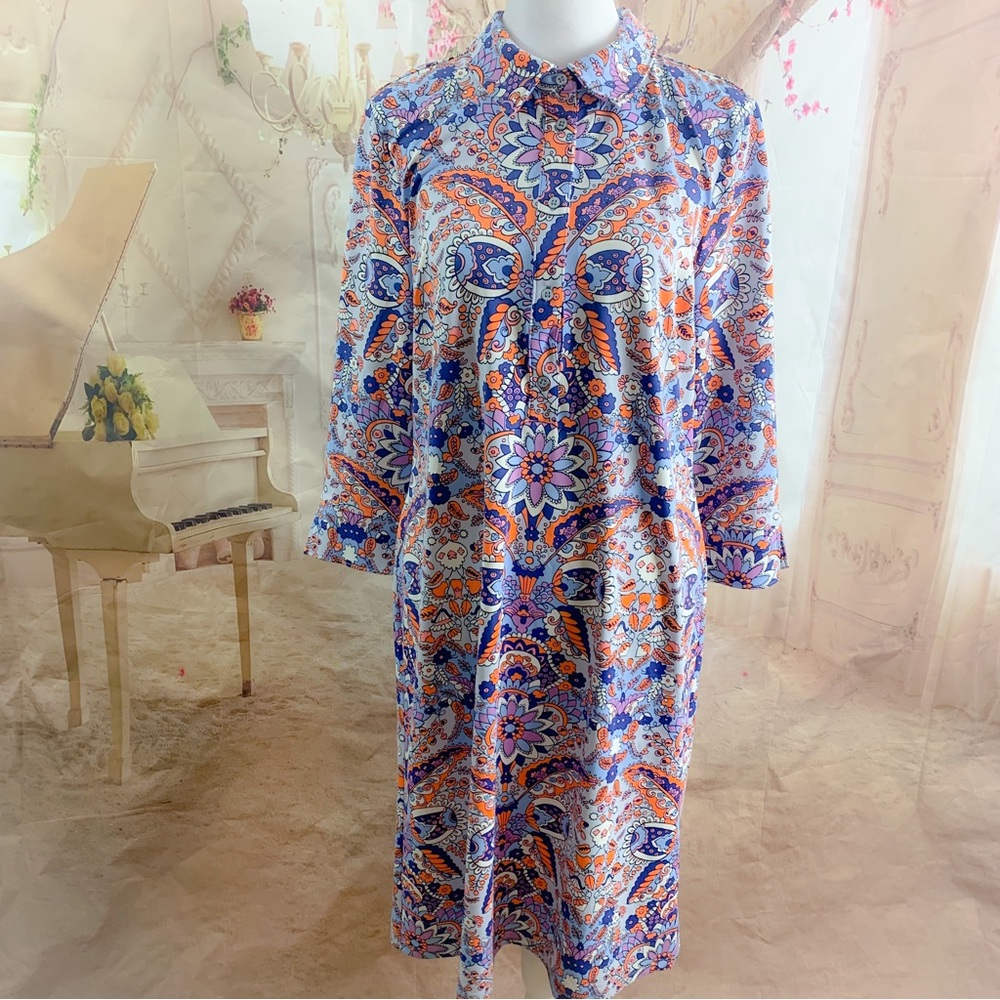 Talbots Collared Geometric Button Shirt Dress - Picture 2 of 11